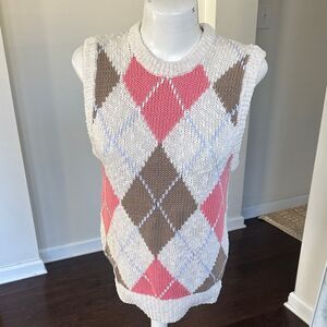 J.G. Hook Vintage Argyle Cotton Vest Sweater L